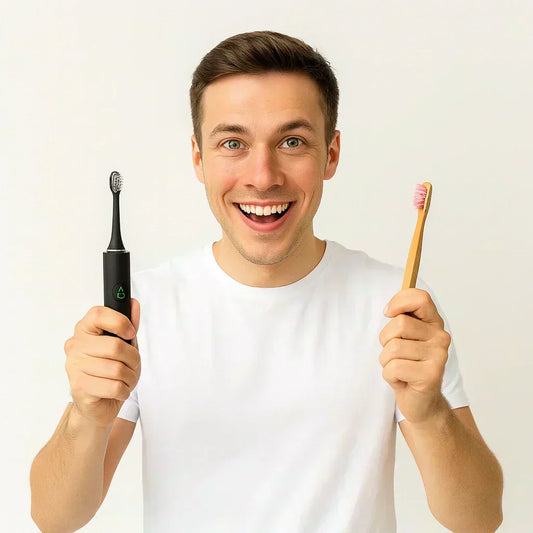 homme avec brosses a dents dans les mains